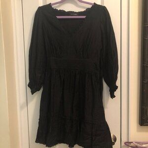 intermix V Neck 3/4 Sleeve Ruffle Cotton/Silk Black Dress Size 4 EUC